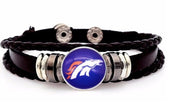 Denver Broncos Mens Womens Black Leather Bracelet Football W Gift Pkg D14