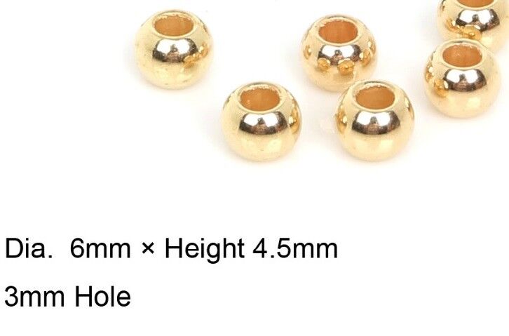 50 Piece Lot 18k Gold 6mm Beads - Spacers For Bracelets Bangle DIY