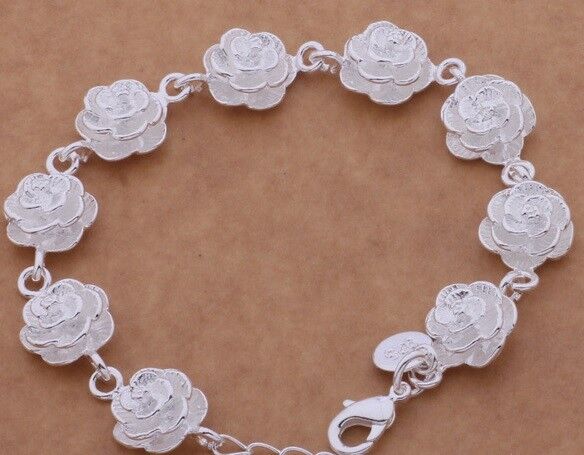 Mothers 925 Sterling Silver Womens Flower Links Chain Small 7" Bracelet D455B