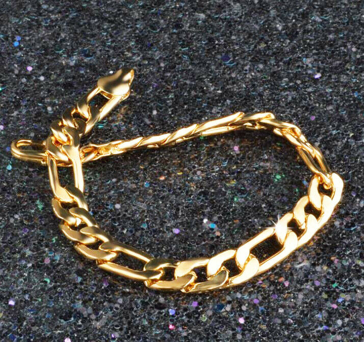 18k Yellow Gold Womens Men's Curb Link Figaro Chain Bracelet w GiftPg D471