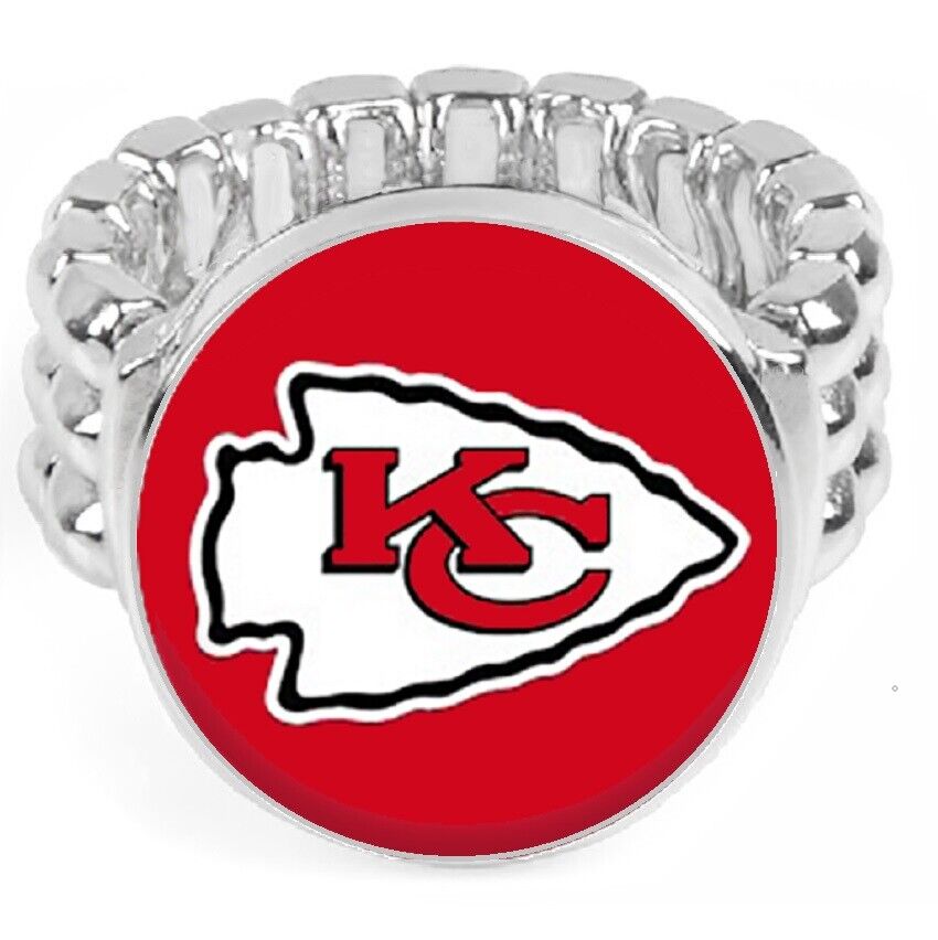 Kansas City Chiefs Silver Men'S Women'S Football Ring Fits All Sizes Gift Pk D2