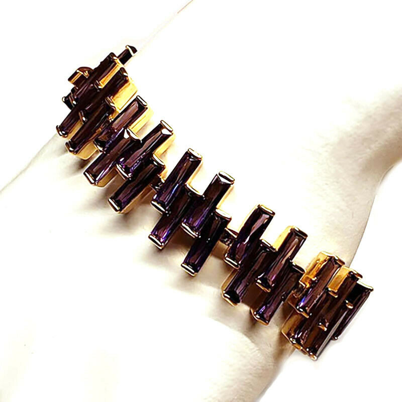 18K Yellow Gold Women's Natural Purple Amethyst Small 7" Link Tennis Bracelet