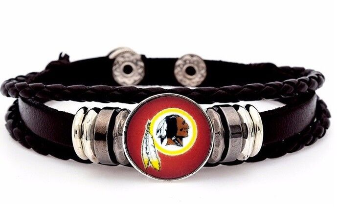 Washington Redskins Mens Womens Black Leather Bracelet Football W Giftpg D14