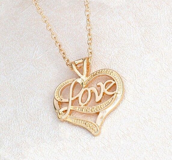 14k Gold Love Heart Pendant And 18" Elegant Link Chain Necklace + GiftPg D536B