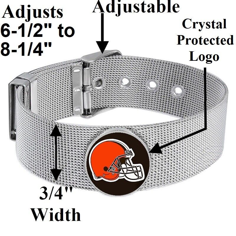 Cleveland Browns Mens Silver Adjustable Bracelet w Gift Pkg D6