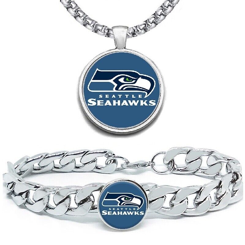 Large Seattle Seahawks Mens Gift Set Stainless 24" Necklace Bracelet D4D30