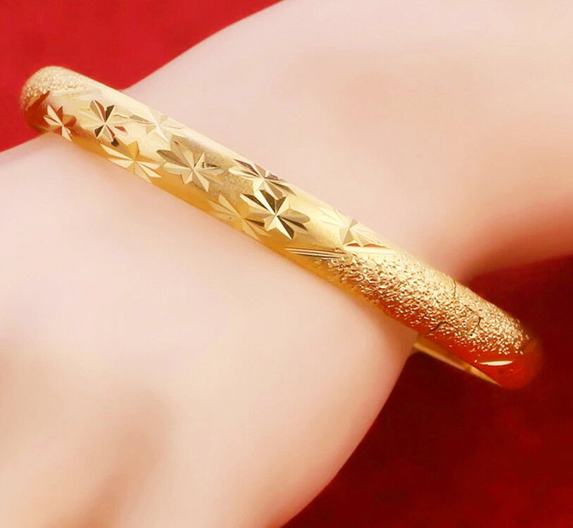 18k Yellow Gold Womens Elegant Starburst Opening Bracelet Bangle w GiftPkg D4169
