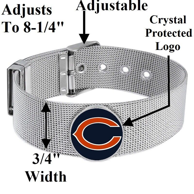 Chicago Bears Mens Womens Silver Adjustable Bracelet w Gift Pkg D6