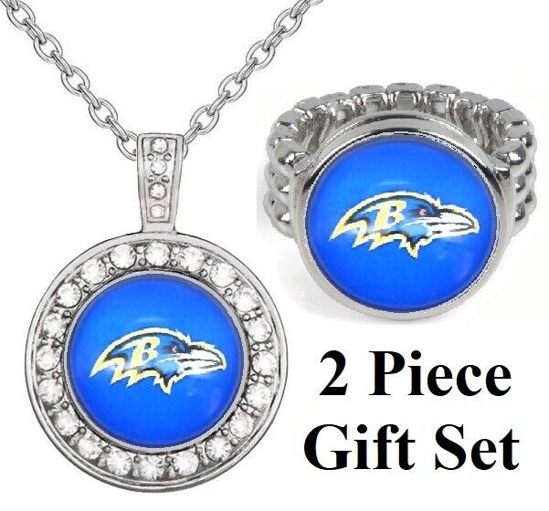 Baltimore Ravens Gift Set Womens 925 Sterling Silver Necklace And Ring D18D2