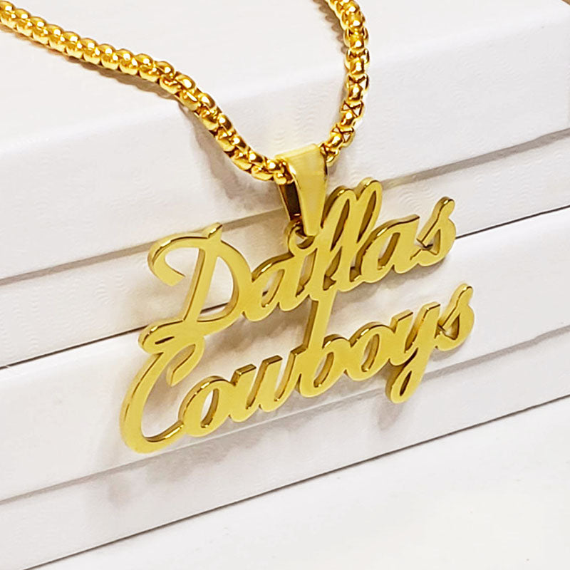 Mens 24" 18K Gold Plated Dallas Cowboys Name Pendant Necklace W Gift Pkg D31